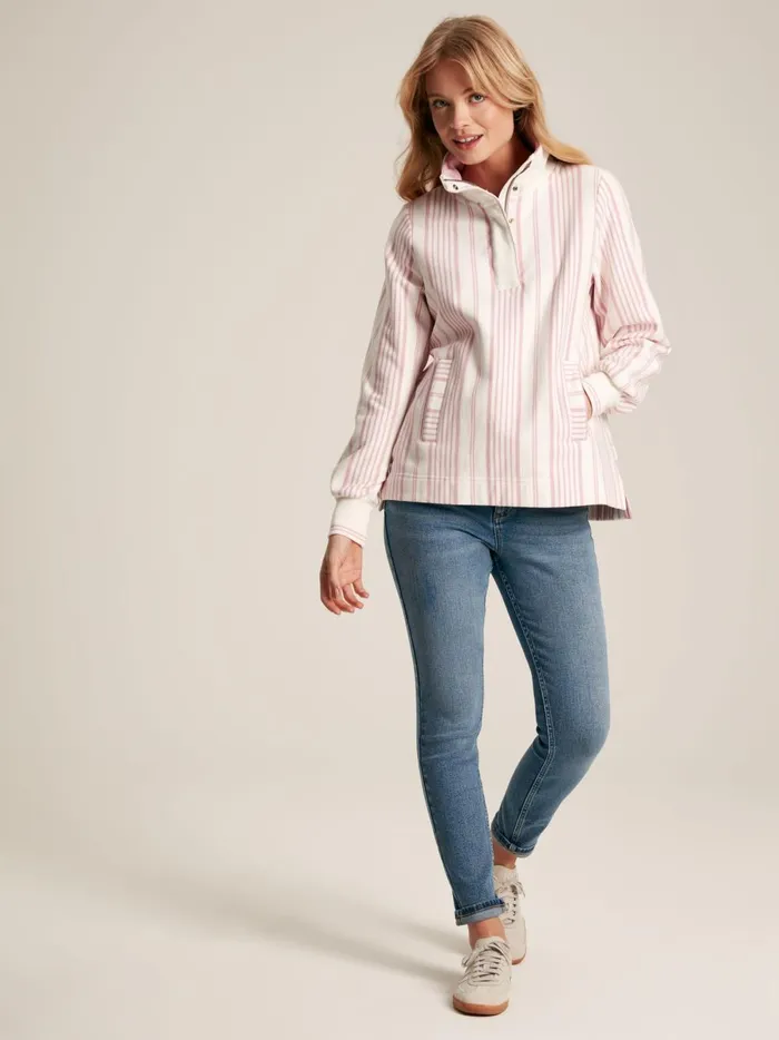 Joules Sweatshirts and Hoodies Women PinkWhite Quarter Zip Funnel Neck Sweatshirt