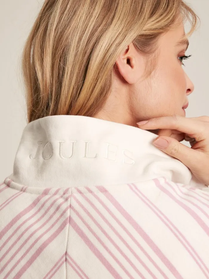 Joules Sweatshirts and Hoodies Women PinkWhite Quarter Zip Funnel Neck Sweatshirt