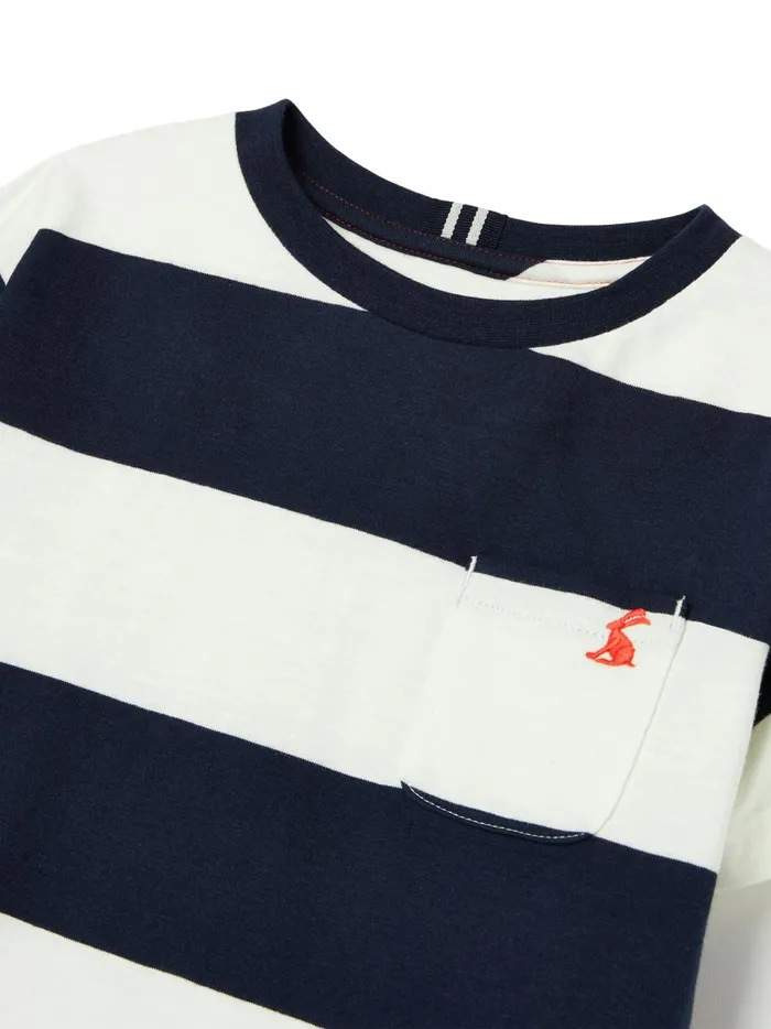 Joules Tops and Tshirts Boys Blue Laundered Stripe Short Sleeve TShirt 212 Years