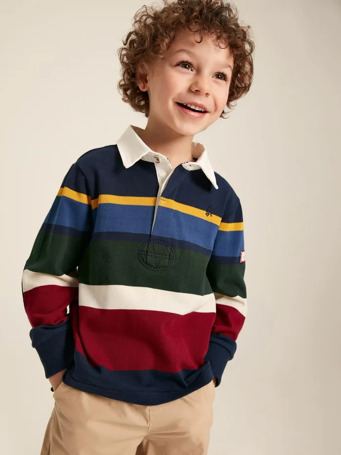 Joules Tops and Tshirts Boys Navy Striped Cotton Rugby Shirt