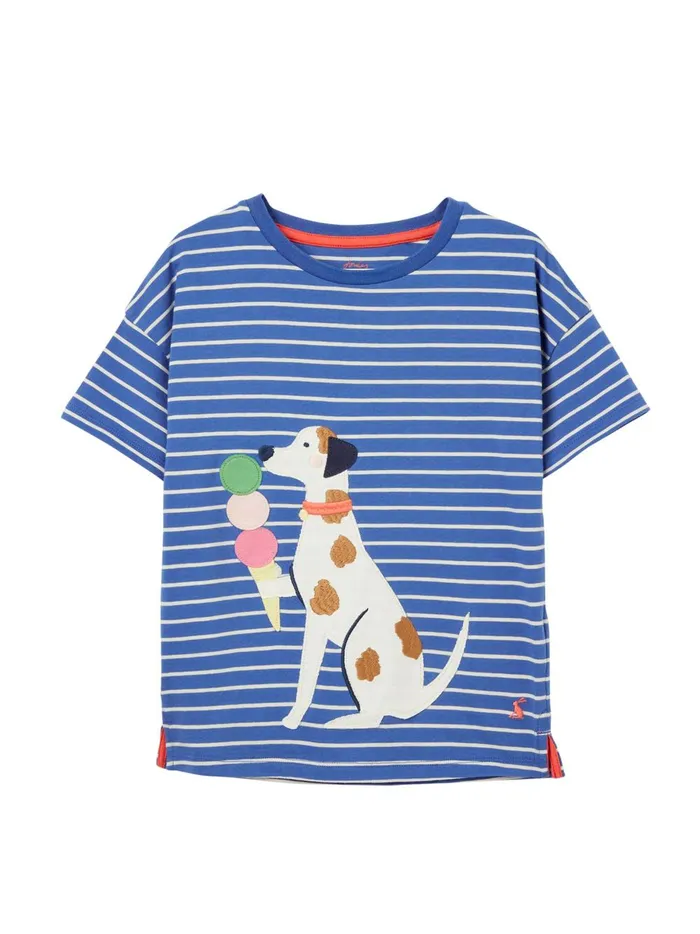 Joules Tops and Tshirts Girls Blue Bethany Short Sleeve Applique TShirt