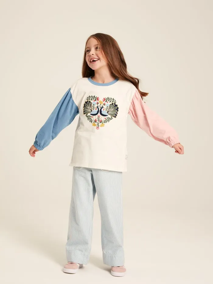 Joules Tops and Tshirts Girls Cream Long Sleeve Embroidered Artwork Top
