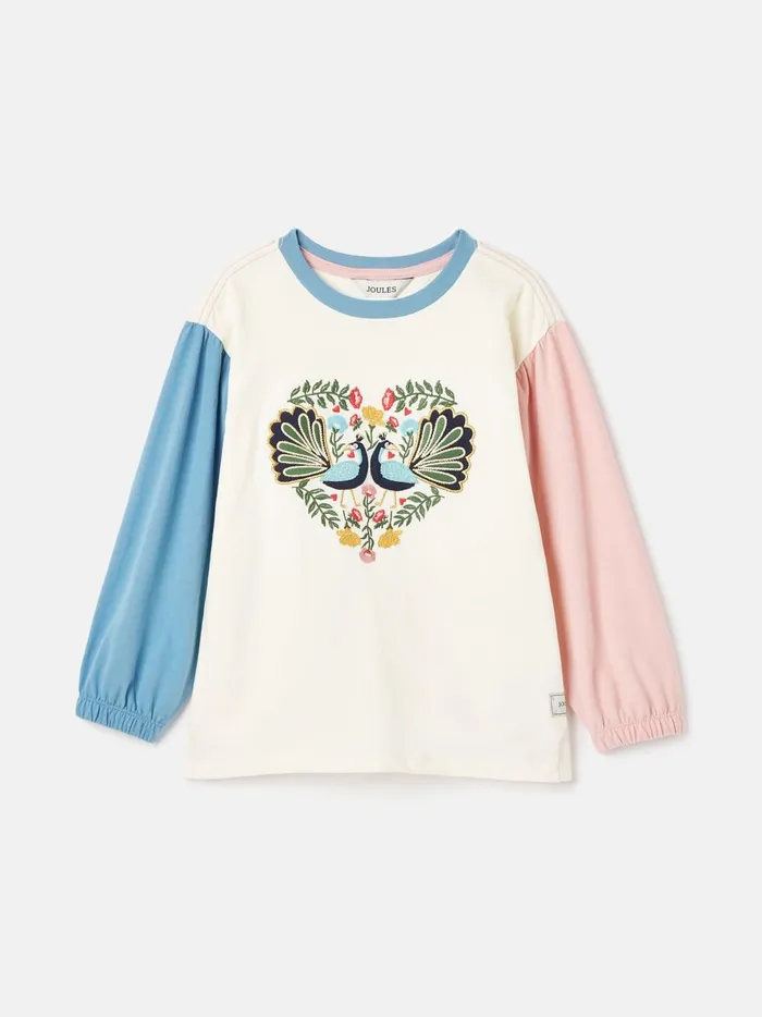 Joules Tops and Tshirts Girls Cream Long Sleeve Embroidered Artwork Top
