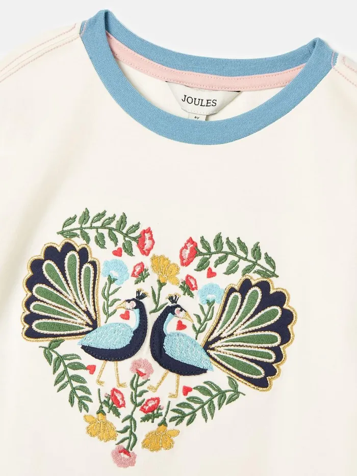 Joules Tops and Tshirts Girls Cream Long Sleeve Embroidered Artwork Top
