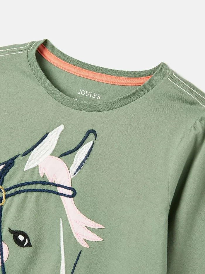 Joules Tops and Tshirts Girls Green Embroidered Horse Top