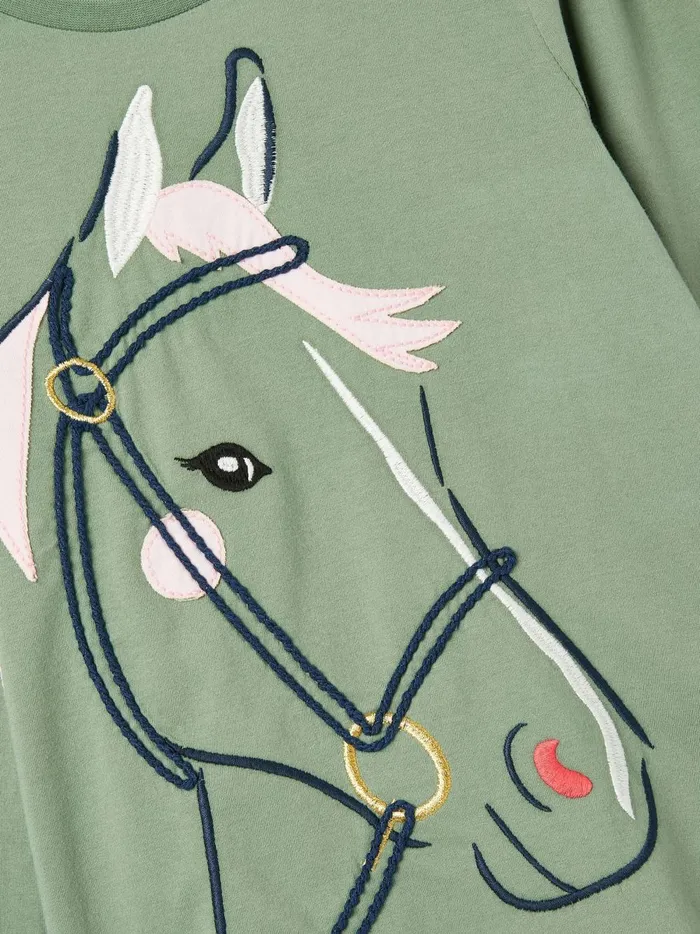 Joules Tops and Tshirts Girls Green Embroidered Horse Top