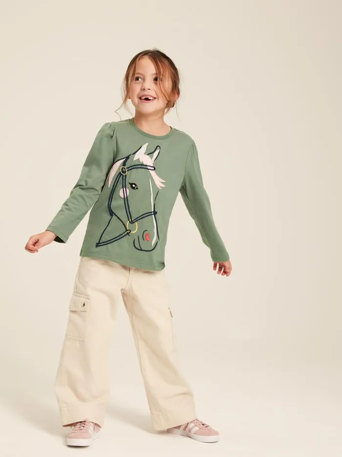 Joules Tops and Tshirts Girls Green Embroidered Horse Top