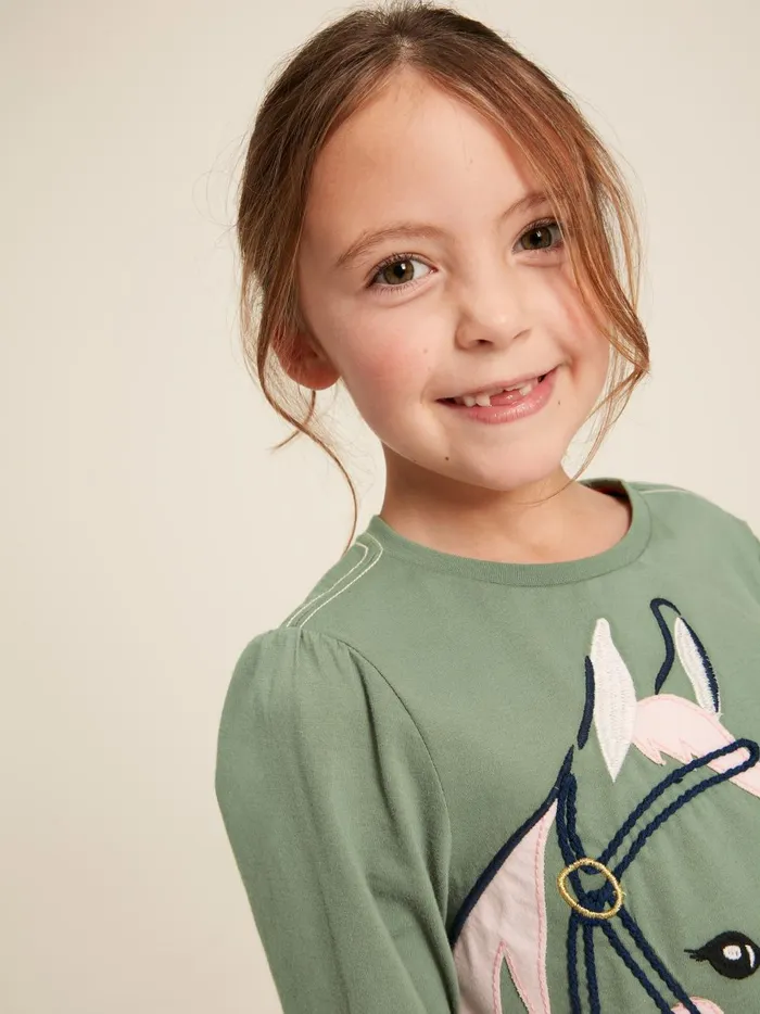 Joules Tops and Tshirts Girls Green Embroidered Horse Top