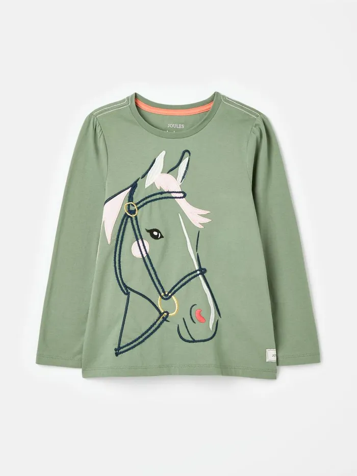 Joules Tops and Tshirts Girls Green Embroidered Horse Top