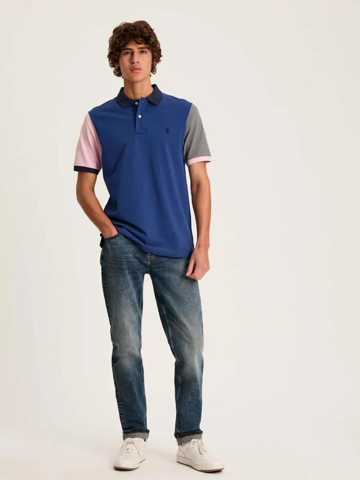 Joules Tops and Tshirts Men Blue Colourblock Classic Fit Polo Shirt