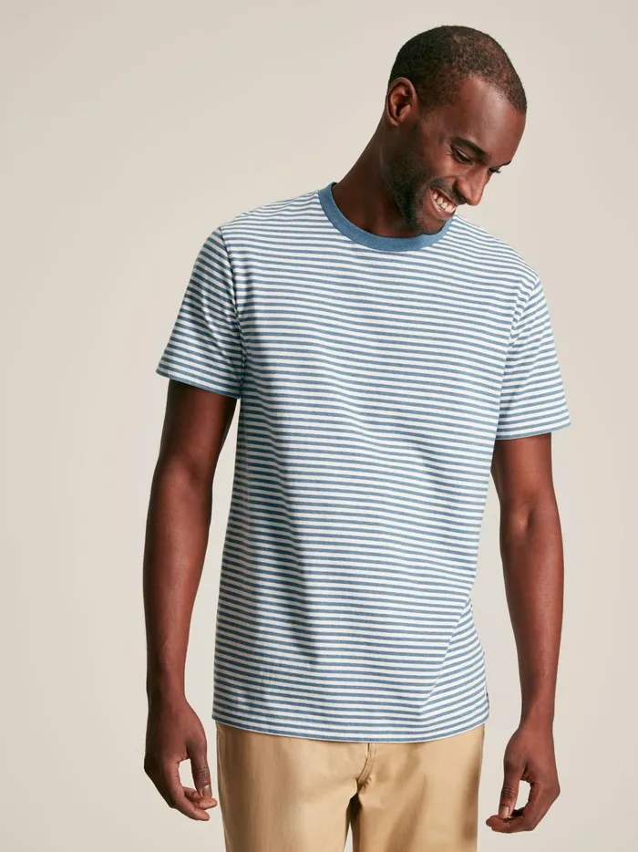 Joules Tops and Tshirts Men Blue Stripe Jersey Crew Neck TShirt