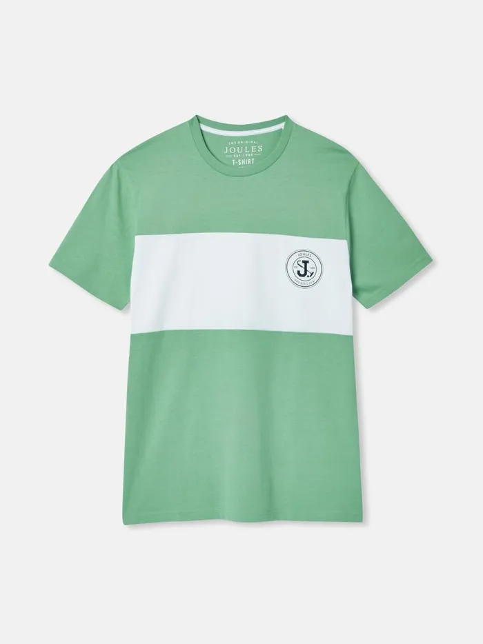 Joules Tops and Tshirts Men Green Colourblock Jersey Crew Neck TShirt