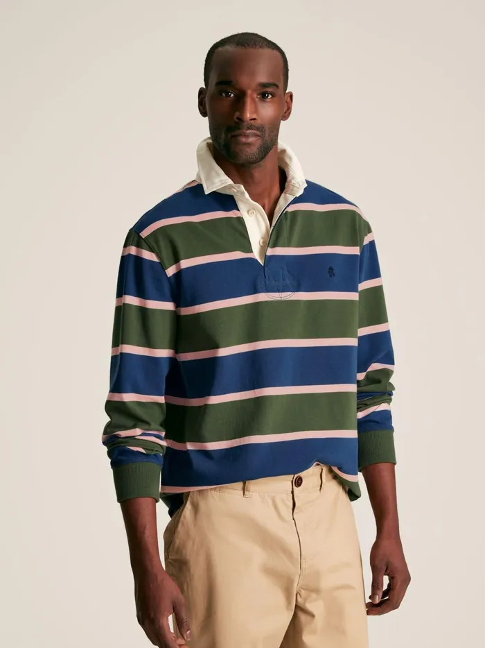 Joules Tops and Tshirts Men GreenNavy Striped Rugby Shirt