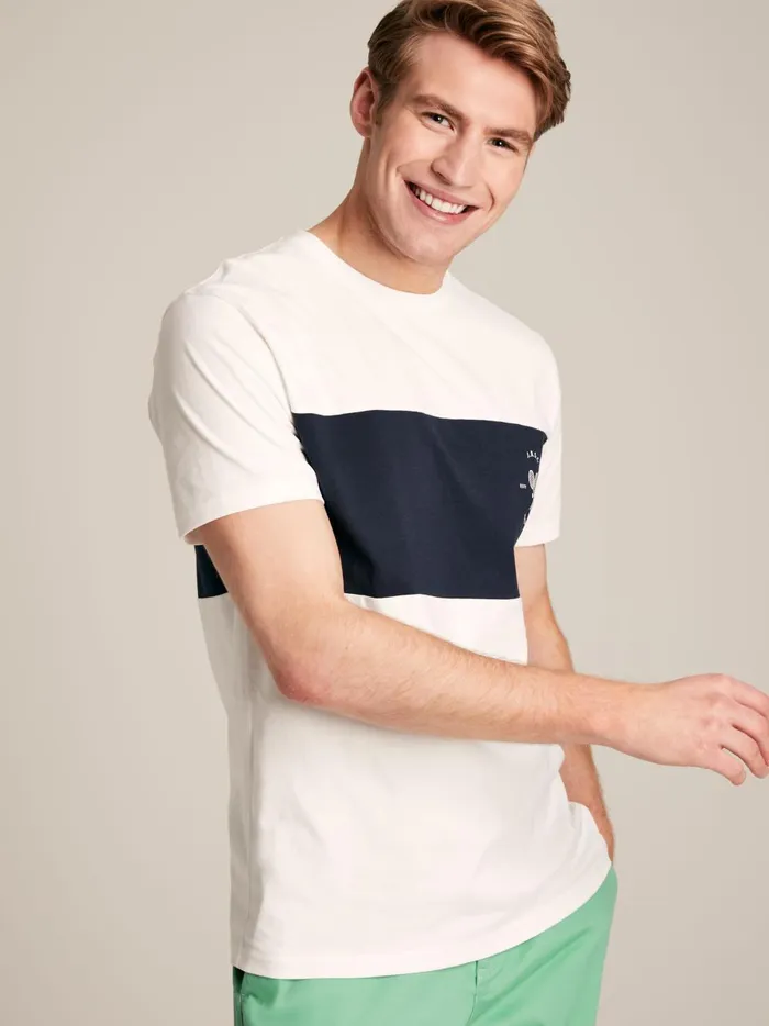 Joules Tops and Tshirts Men White Colourblock Jersey Crew Neck TShirt