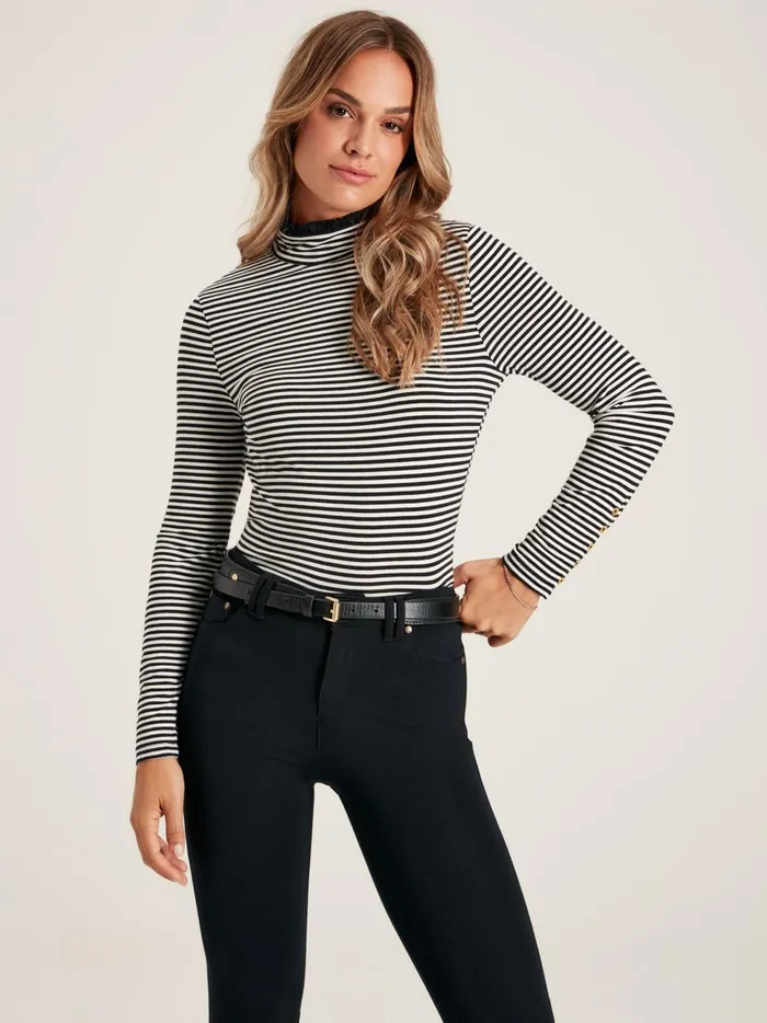 Joules Tops Women BlackCream Long Sleeve High Neck Jersey Top