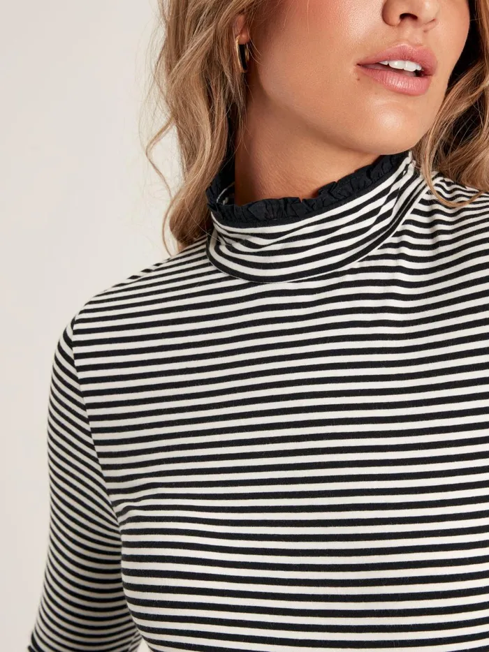 Joules Tops Women BlackCream Long Sleeve High Neck Jersey Top