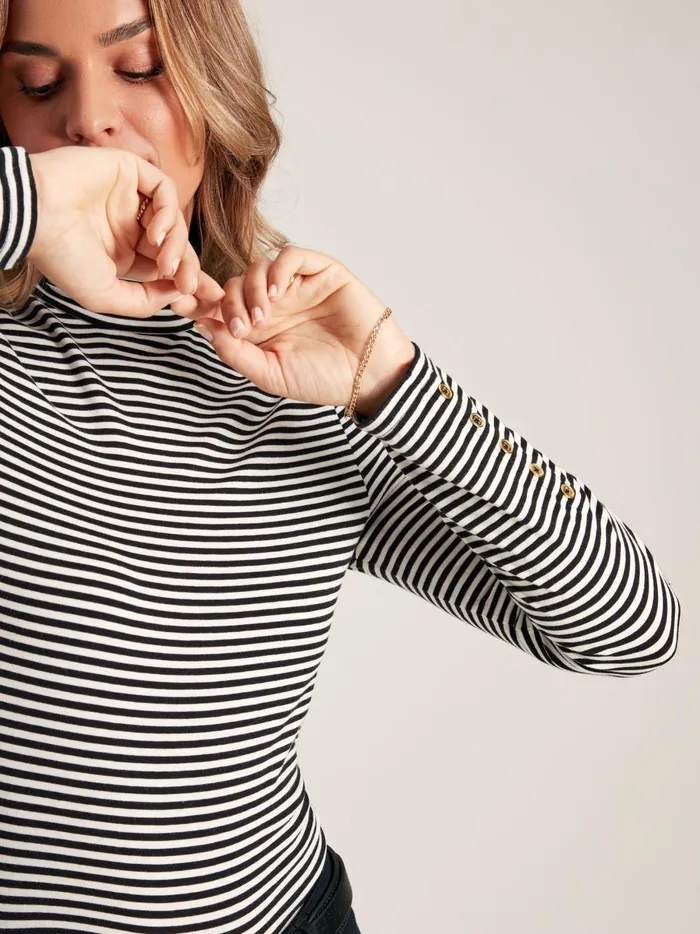Joules Tops Women BlackCream Long Sleeve High Neck Jersey Top