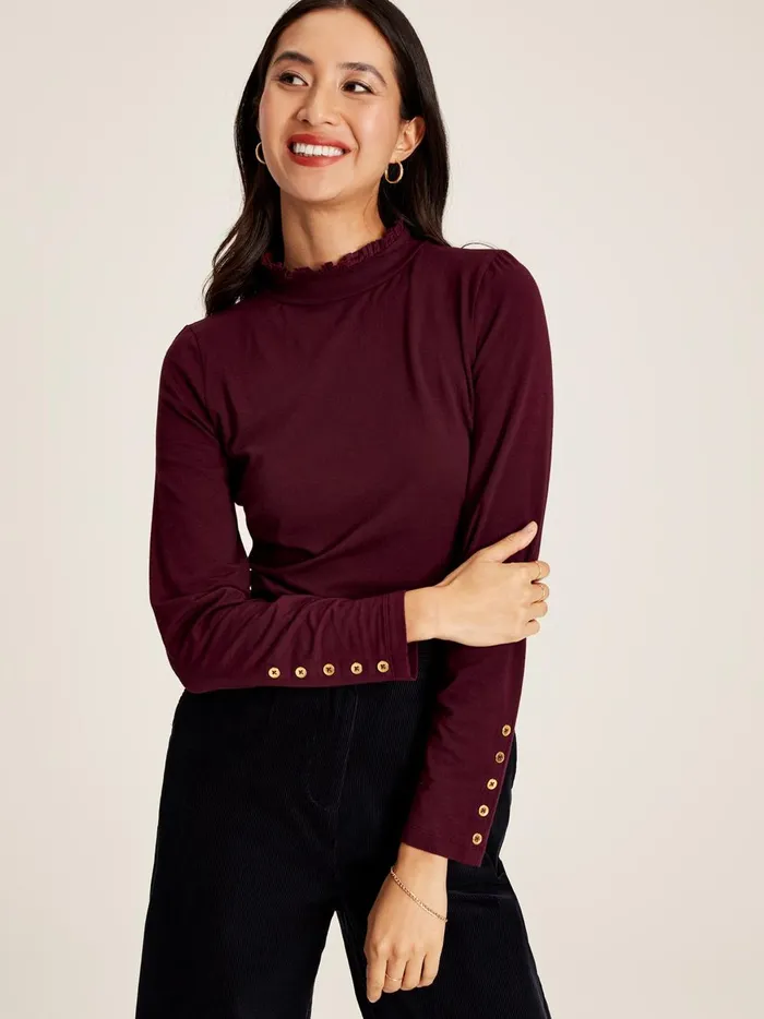 Joules Tops Women Burgundy Red Roll Neck Top