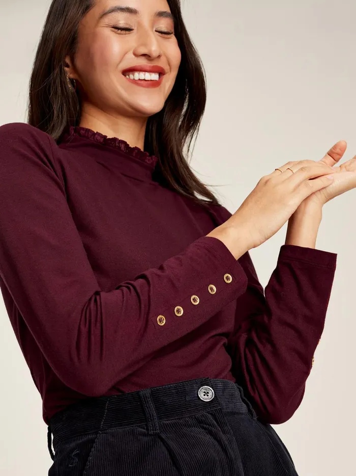 Joules Tops Women Burgundy Red Roll Neck Top