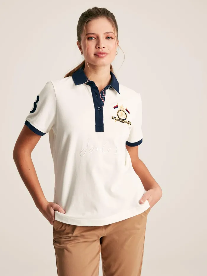Joules Tops Women Cream Short Sleeve Cotton Polo Shirt