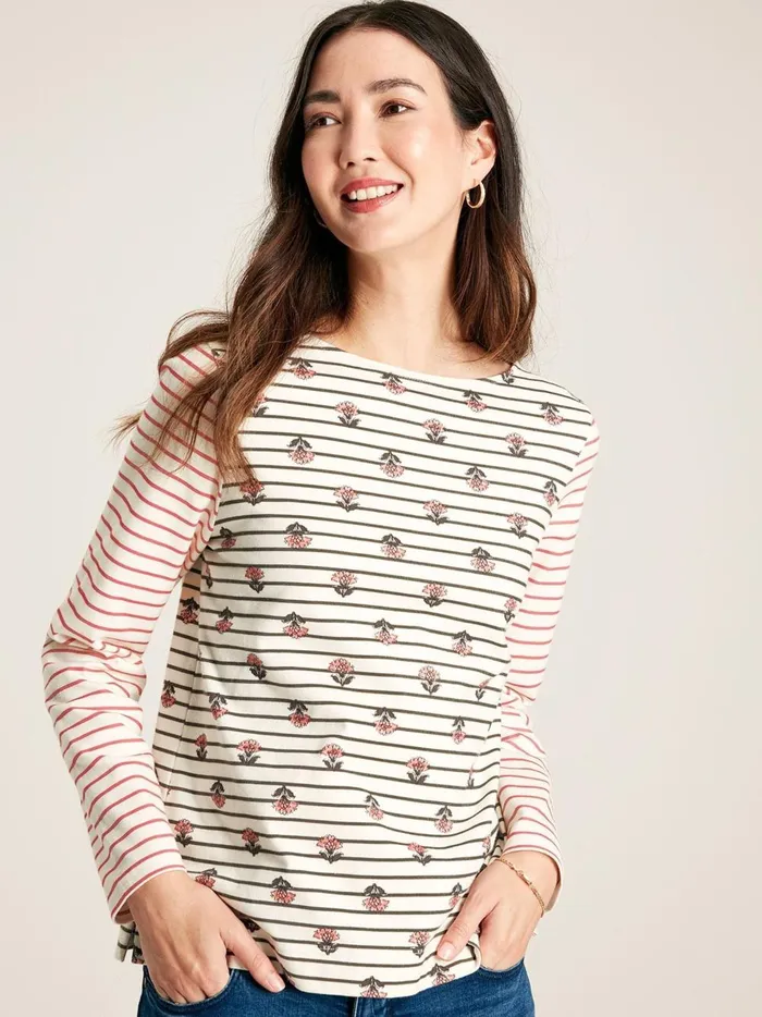 Joules Tops Women Creme Floral Long Sleeve Breton Top