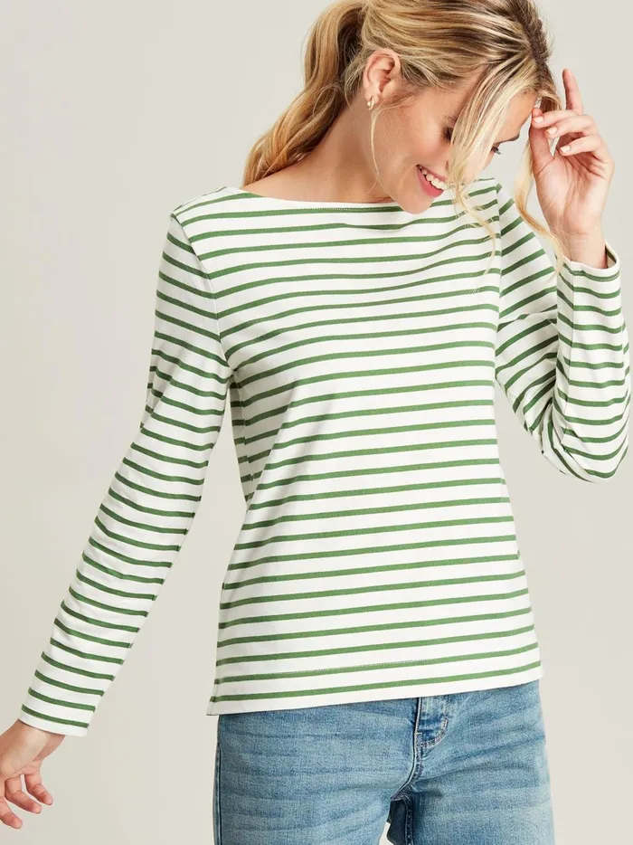 Joules Tops Women Green Striped Long Sleeve Breton Top