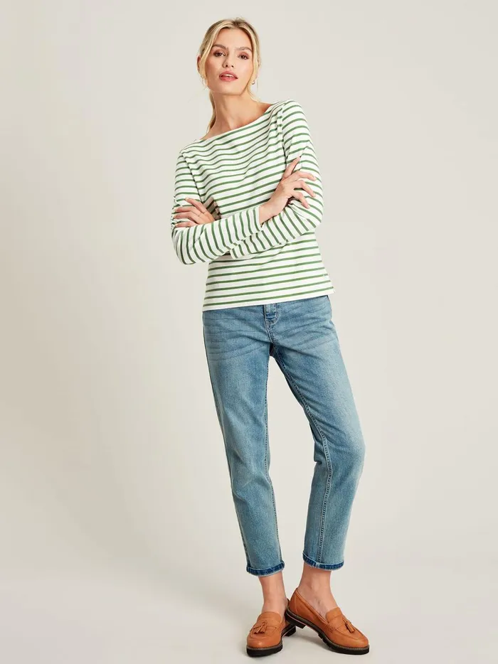 Joules Tops Women Green Striped Long Sleeve Breton Top
