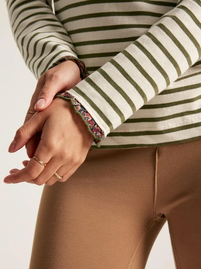 Joules Tops Women Green Striped Long Sleeve Top With Frill Neck