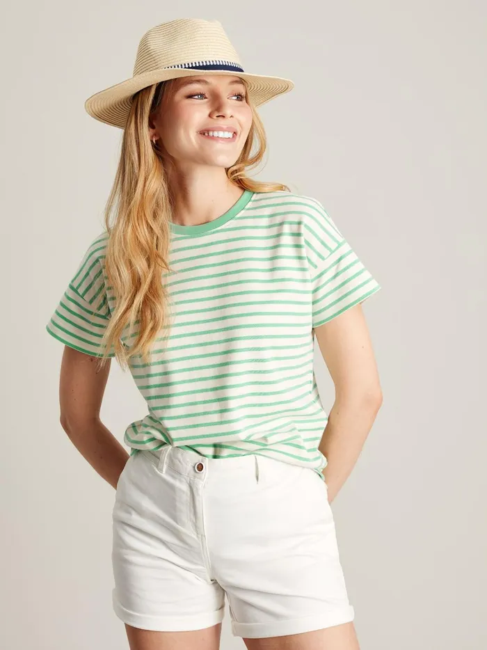 Joules Tops Women Green Striped Short Sleeve TShirt