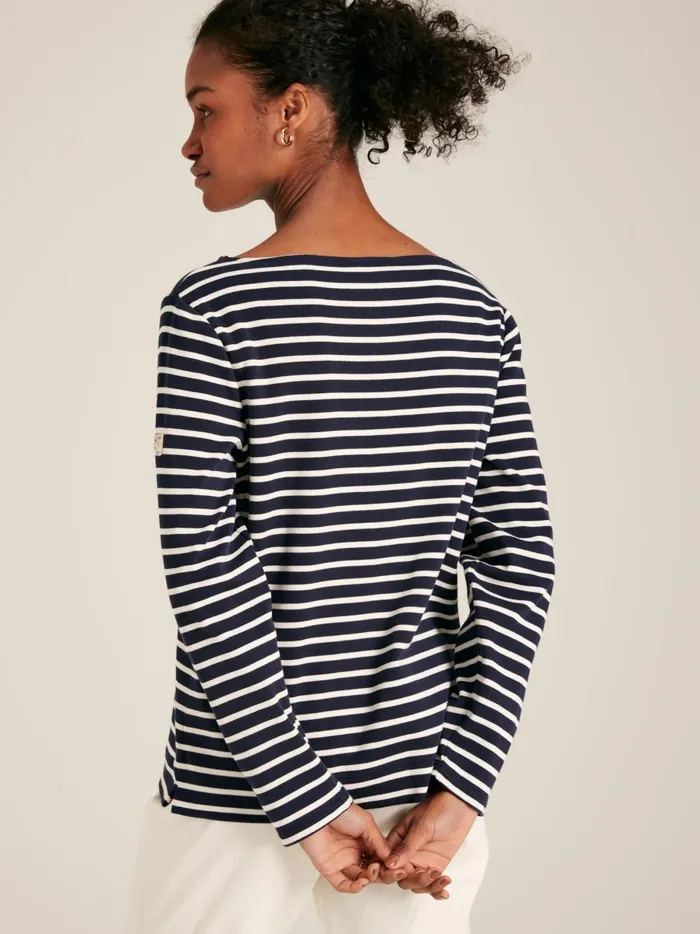 Joules Tops Women Navy Blue Stripe Boat Neck Breton Top