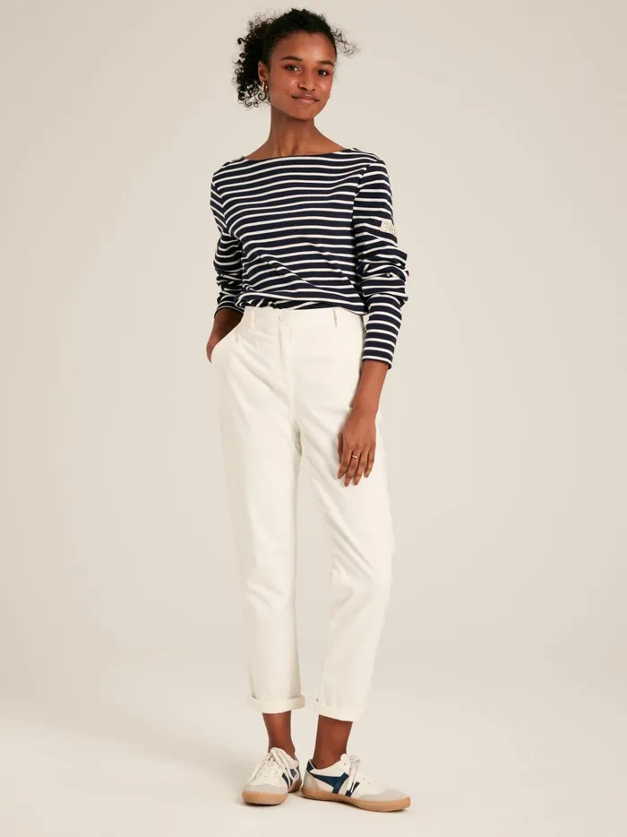 Joules Tops Women Navy Blue Stripe Boat Neck Breton Top