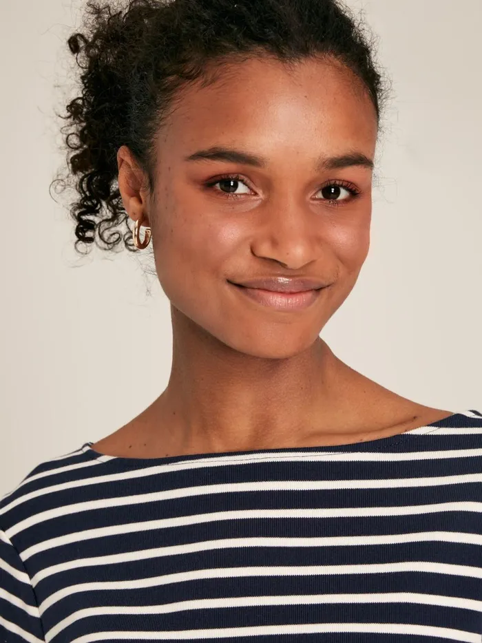 Joules Tops Women Navy Blue Stripe Boat Neck Breton Top