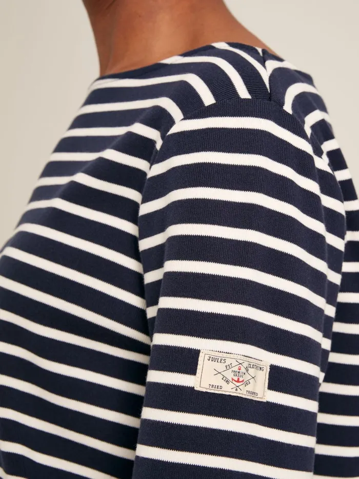 Joules Tops Women Navy Blue Stripe Boat Neck Breton Top