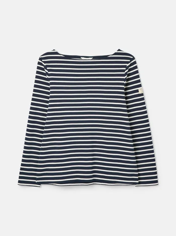 Joules Tops Women Navy Blue Stripe Boat Neck Breton Top