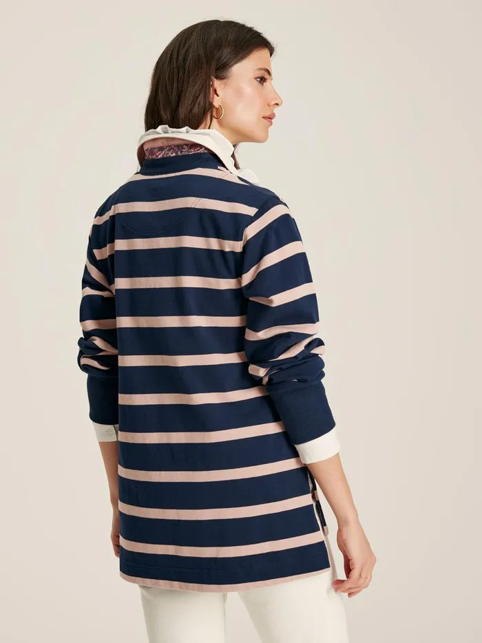 Joules Tops Women Navy Blue Striped Heavyweight Cotton Rugby Shirt