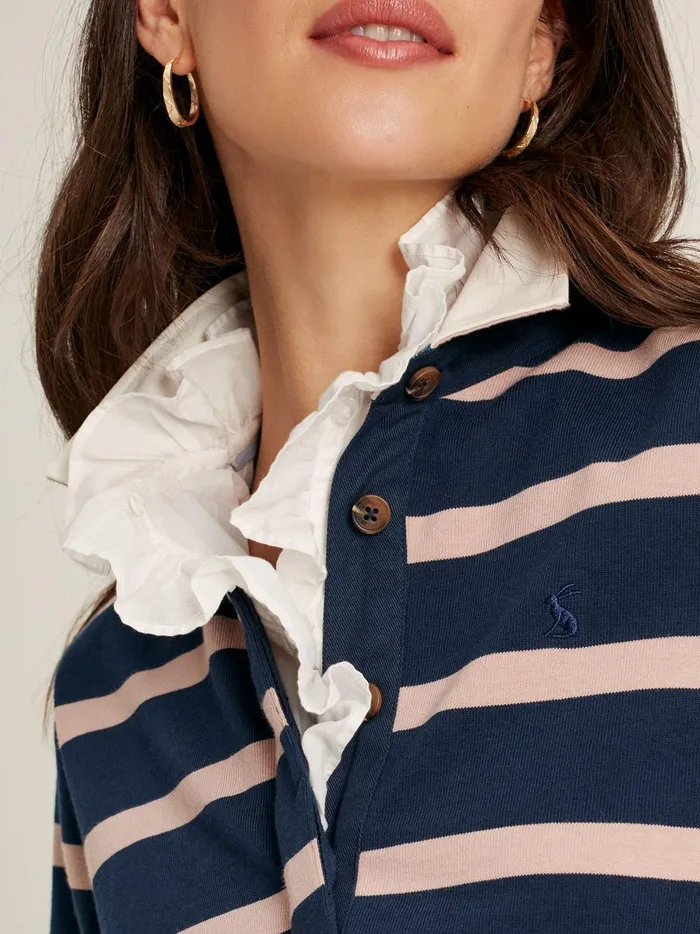 Joules Tops Women Navy Blue Striped Heavyweight Cotton Rugby Shirt
