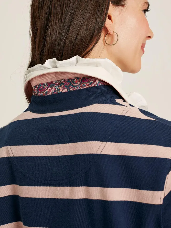 Joules Tops Women Navy Blue Striped Heavyweight Cotton Rugby Shirt