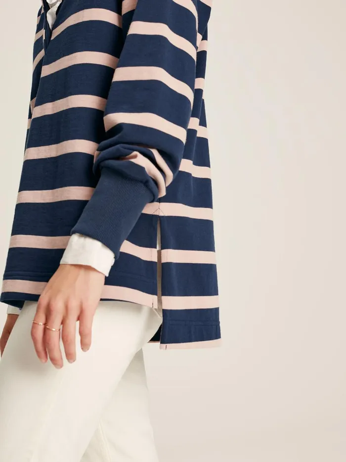 Joules Tops Women Navy Blue Striped Heavyweight Cotton Rugby Shirt