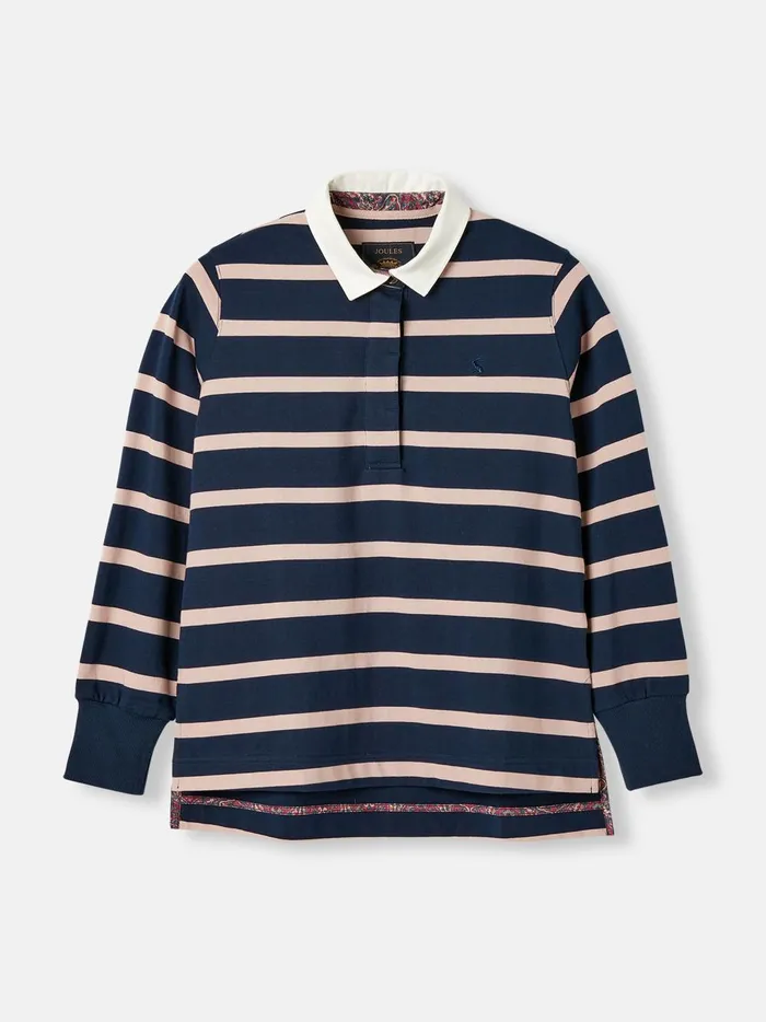 Joules Tops Women Navy Blue Striped Heavyweight Cotton Rugby Shirt