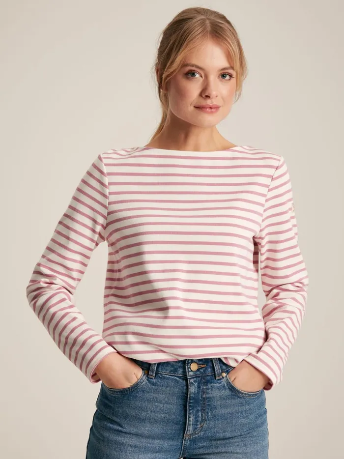 Joules Tops Women PinkCream Striped Boat Neck Breton Top
