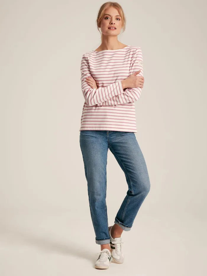 Joules Tops Women PinkCream Striped Boat Neck Breton Top