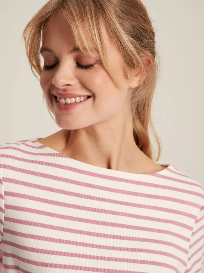 Joules Tops Women PinkCream Striped Boat Neck Breton Top