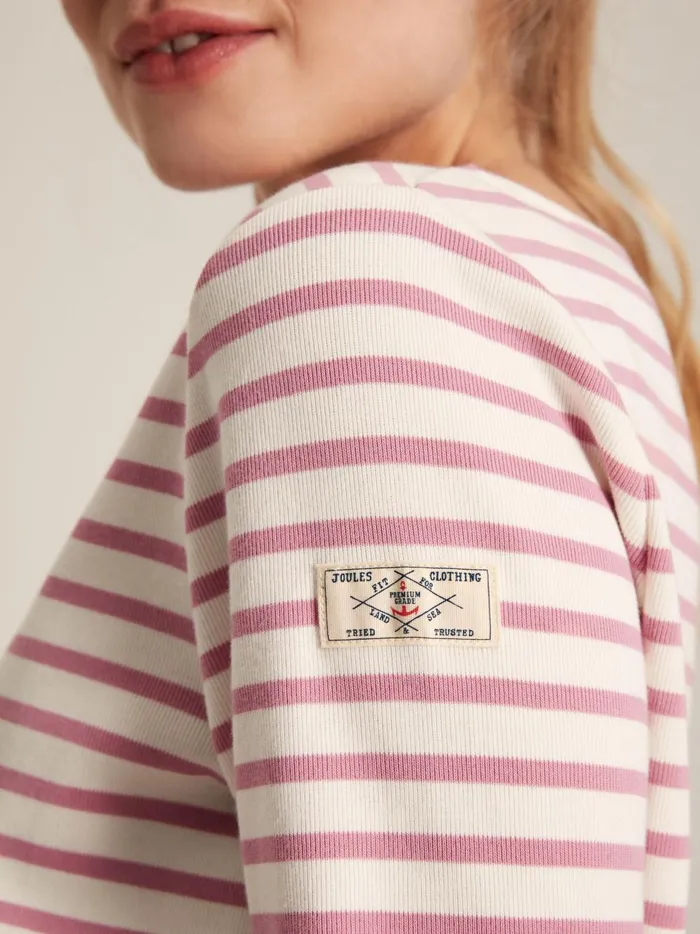 Joules Tops Women PinkCream Striped Boat Neck Breton Top