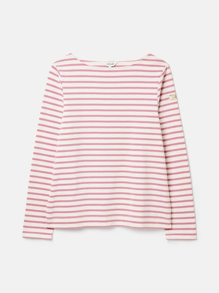Joules Tops Women PinkCream Striped Boat Neck Breton Top