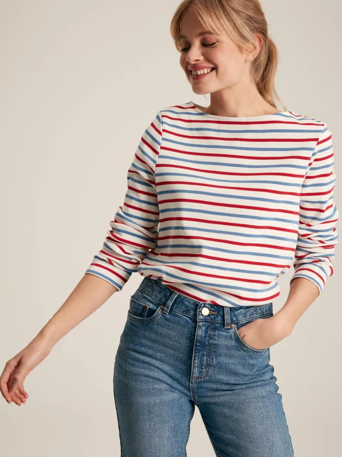 Joules Tops Women Red Blue Stripe Boat Neck Breton Top