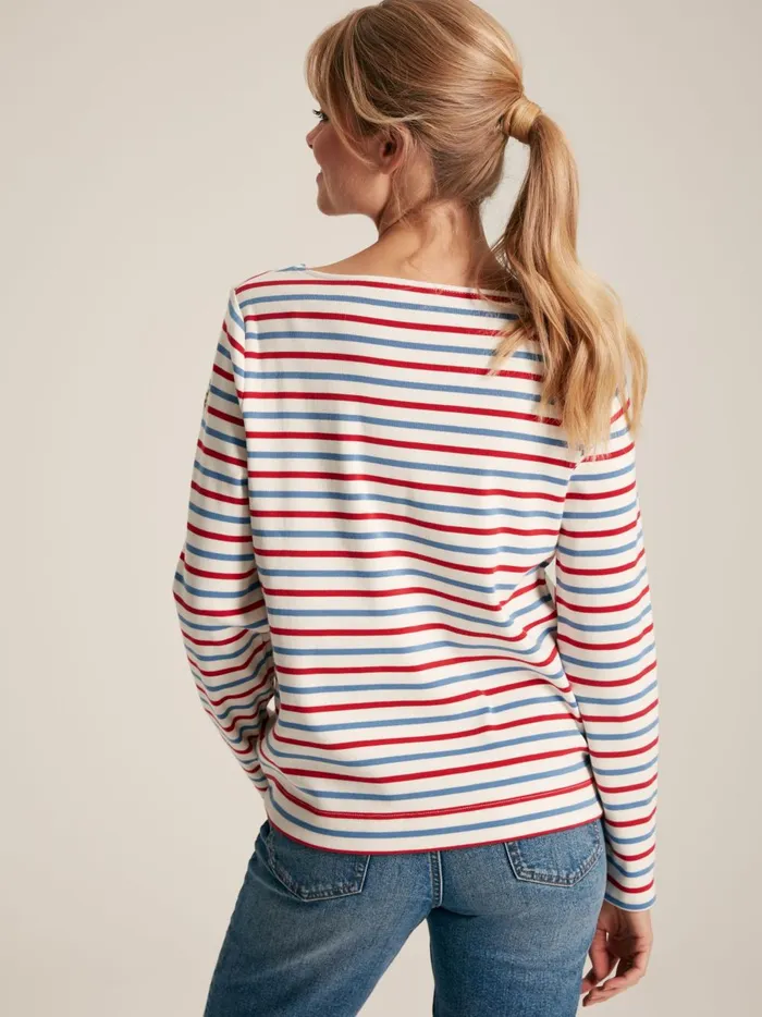 Joules Tops Women Red Blue Stripe Boat Neck Breton Top