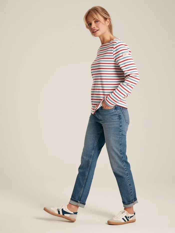 Joules Tops Women Red Blue Stripe Boat Neck Breton Top