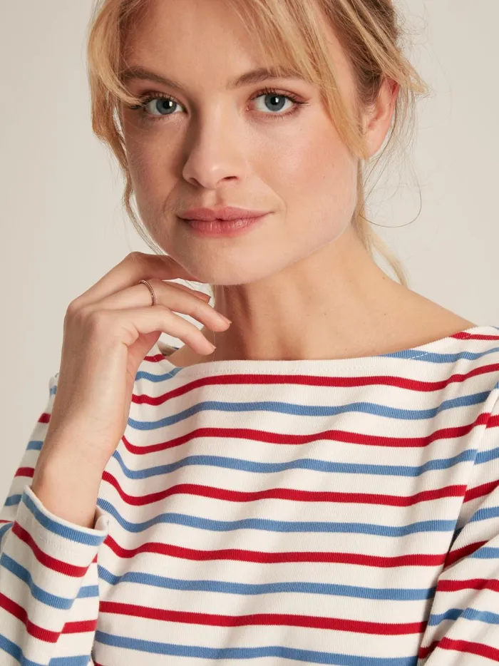 Joules Tops Women Red Blue Stripe Boat Neck Breton Top