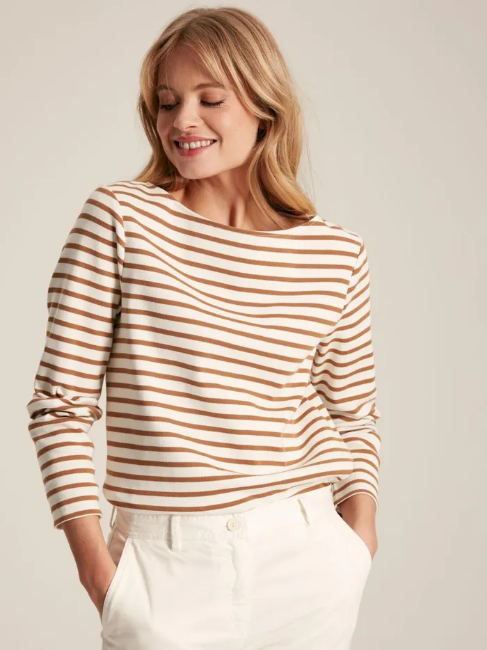 Joules Tops Women Tan Stripe Boat Neck Breton Top
