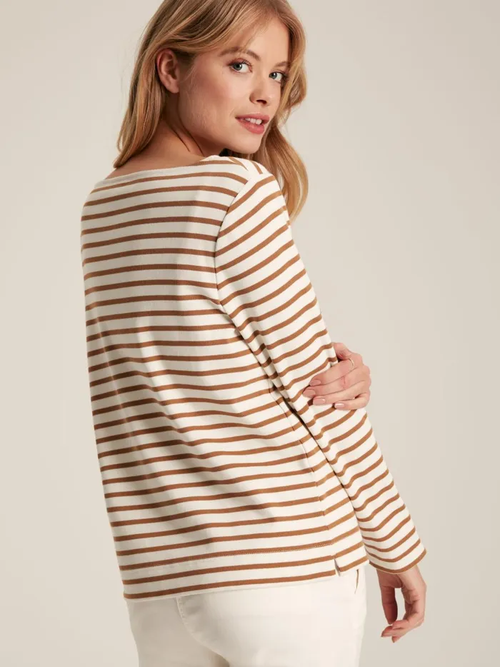 Joules Tops Women Tan Stripe Boat Neck Breton Top